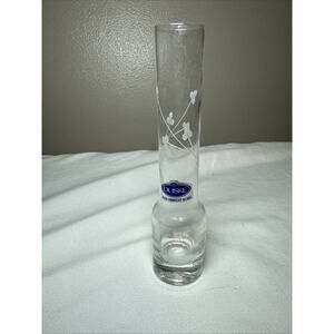 DUISKE Irish Handcut Etched Frosted Floral Design Leaves Clear Glass Vase 6” EUC